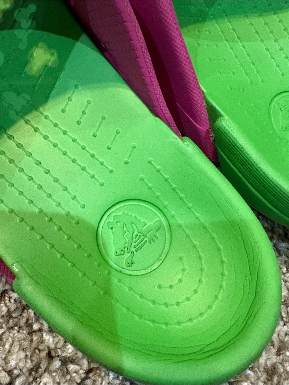 CROCS Kids Mickey Pink Slide Sandals with Green Footbed